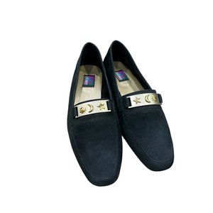 Vintage Art Effects Navy Suede Leather Astrological Loafers Size 9 N